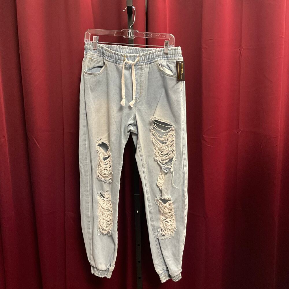 Forever 21 Elastic Band Light Washed Distressed Jeans